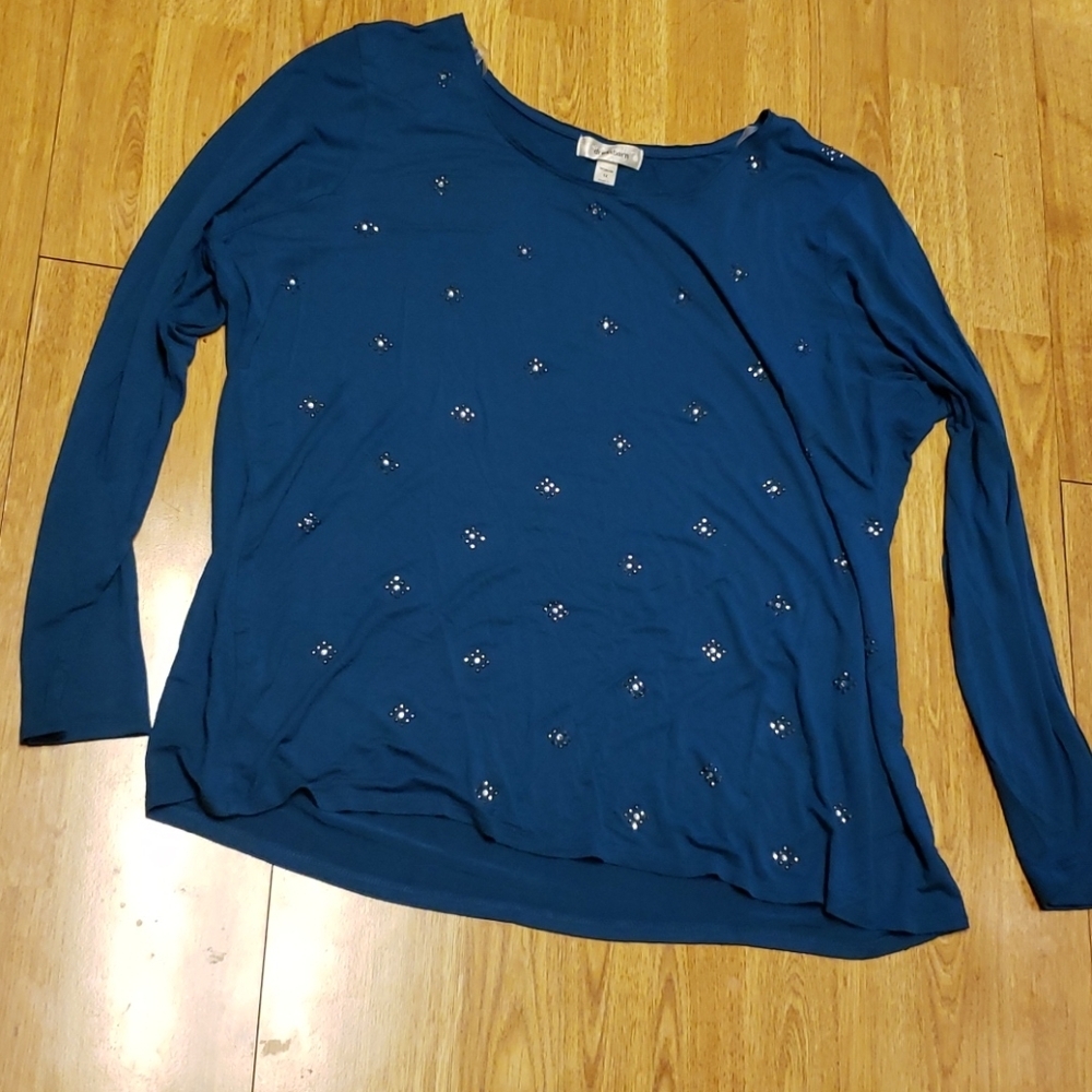 Teal 1X blingy long sleeve tee